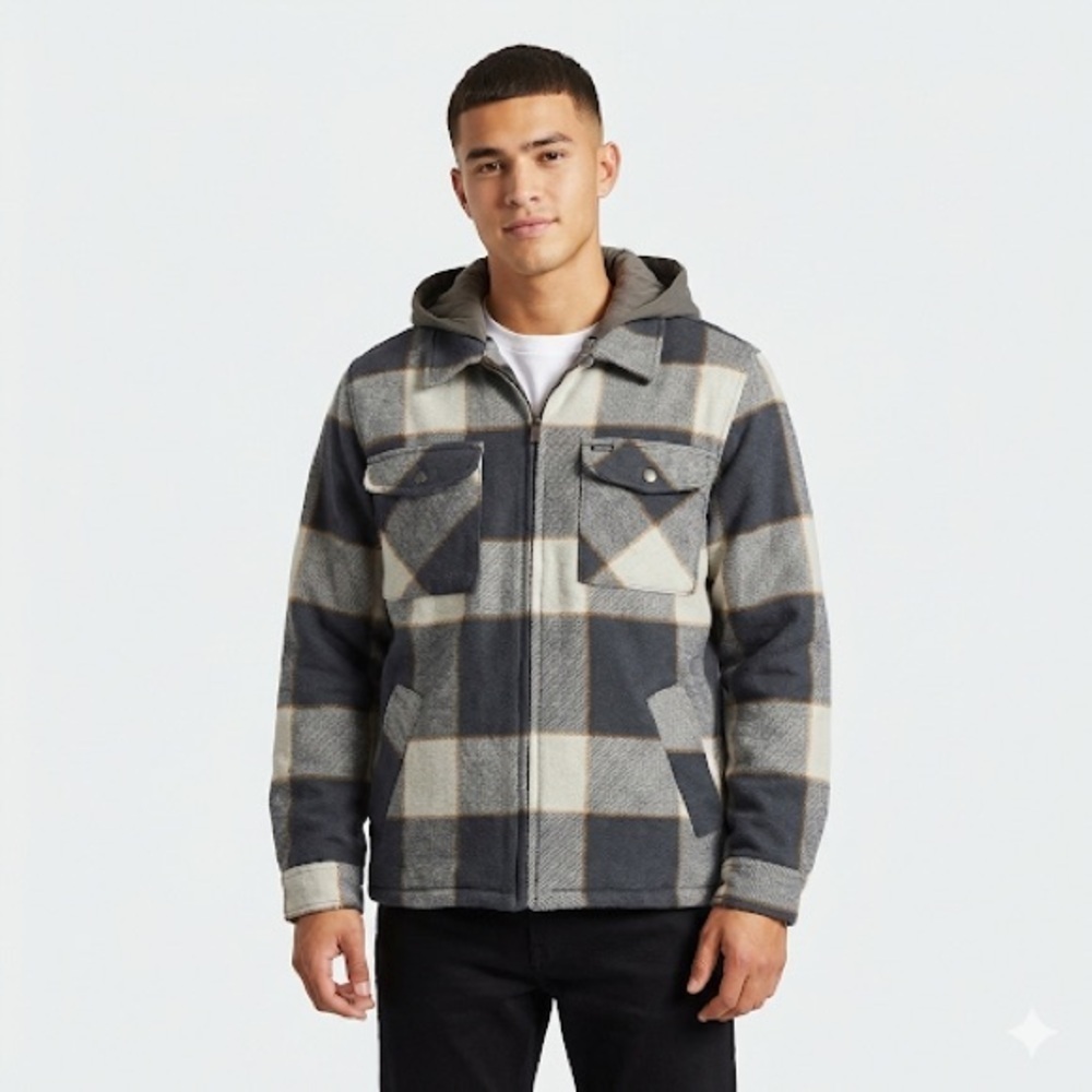 Brixton Men’s Plaid Wool Blend Jacket With Removable Hood XL